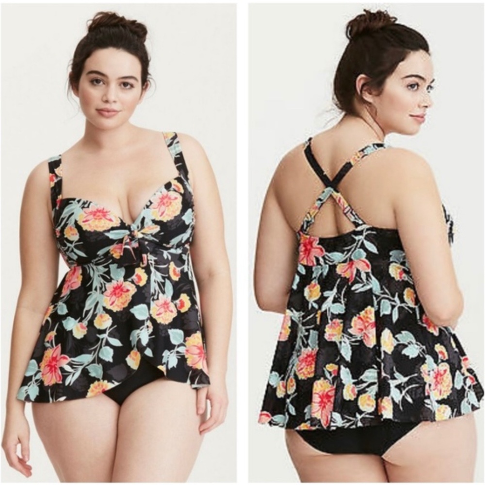 Torrid Floral Print Babydoll Tankini Swim Top Size 3x 22-24